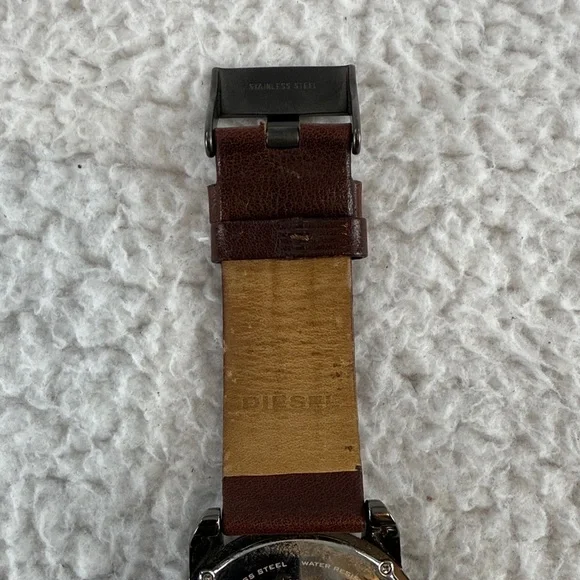 Diesel Oversized Grayed Out Black Dial with Brown Leather‎ Strap Watch Men’s